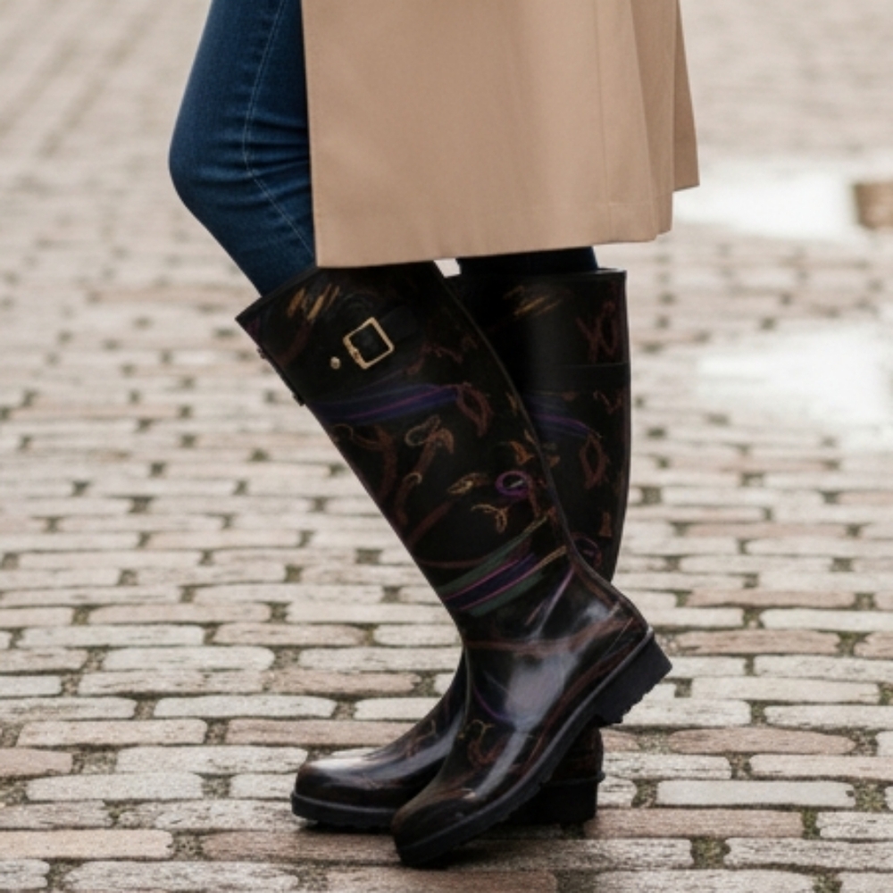 Ralph Lauren Rossalyn II Rubber Equestrian Rain Boots, Sz 9/ 40